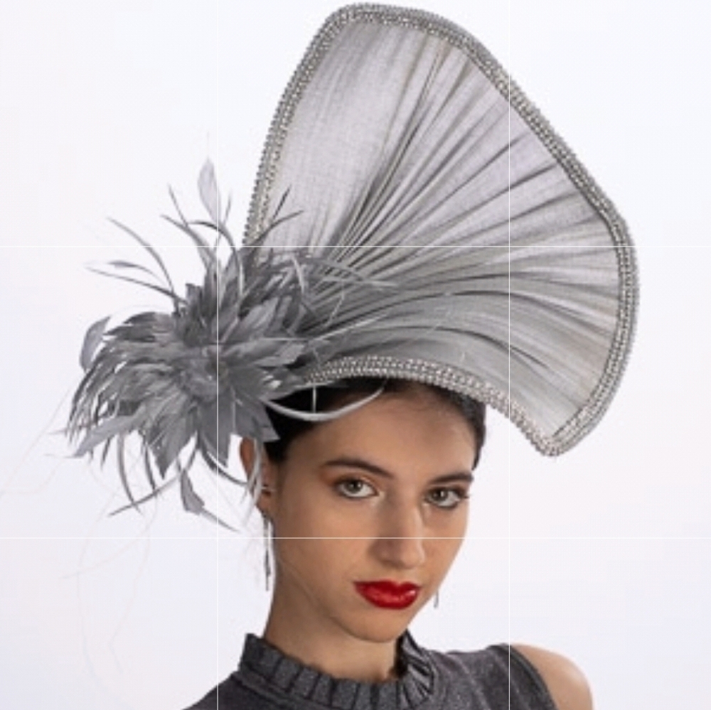 Fabulous Beloved Millinery Couture Silver Buntal Fan Lavished with Rhinestones